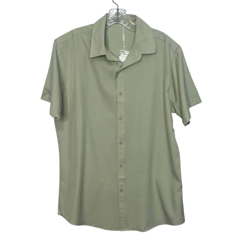 COOFANDY Button Down Shirt Mens Medium Green New Short Sleeve Stretch Casual